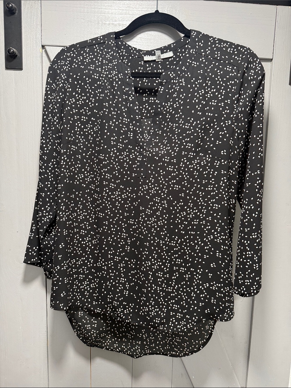 Daniel Rainn Black Blouse with White teardrop Print